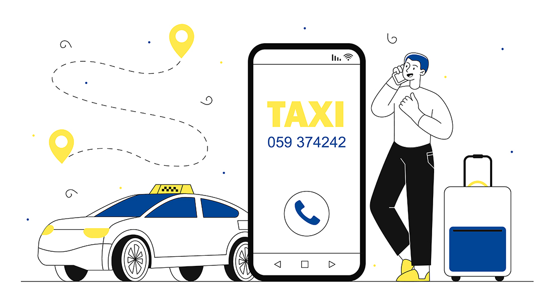 Man with taxi service line vector